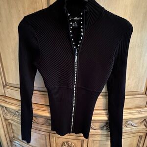 Christopher & Banks Black Ribbed Zip-Up sweater